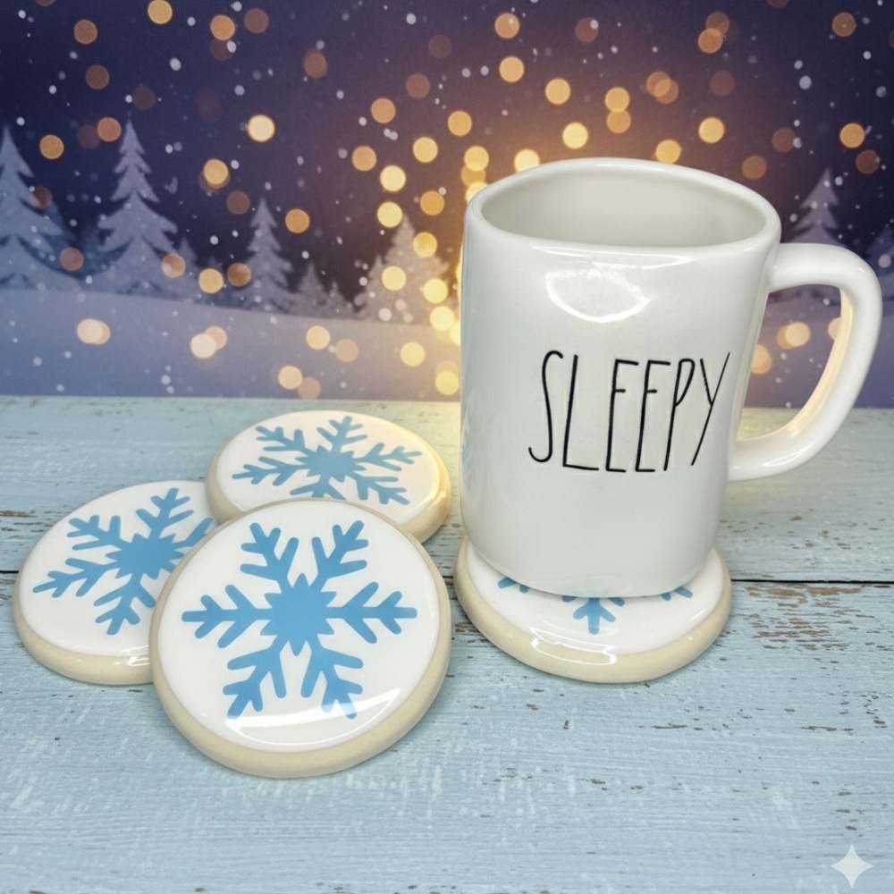 Snowflake Sugar Cookie Coasters - Handmade – Set of 4